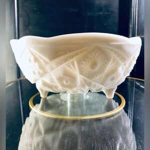 Milk glass footed bowl, McKee Glass Company
Toltec pattern